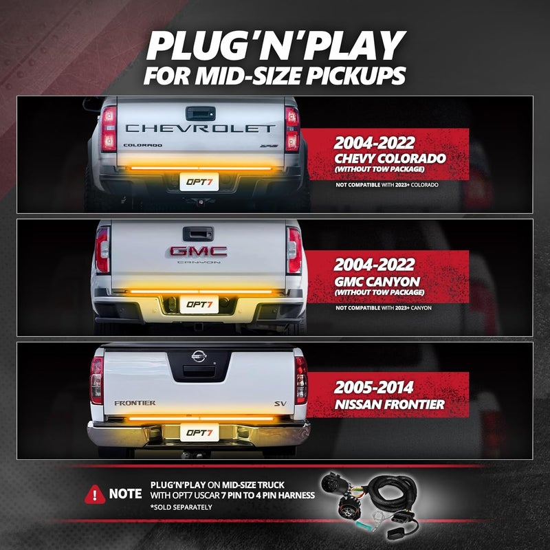 OPT7 48" Redline Parlux Triple Row LED Tailgate Light Bar w/Sequential Amber Turn Signal, Rigid Aluminum Frame – Only Works with Add-On Easy Connect Harness – Full Functions: Reverse Brake Running - Image 2